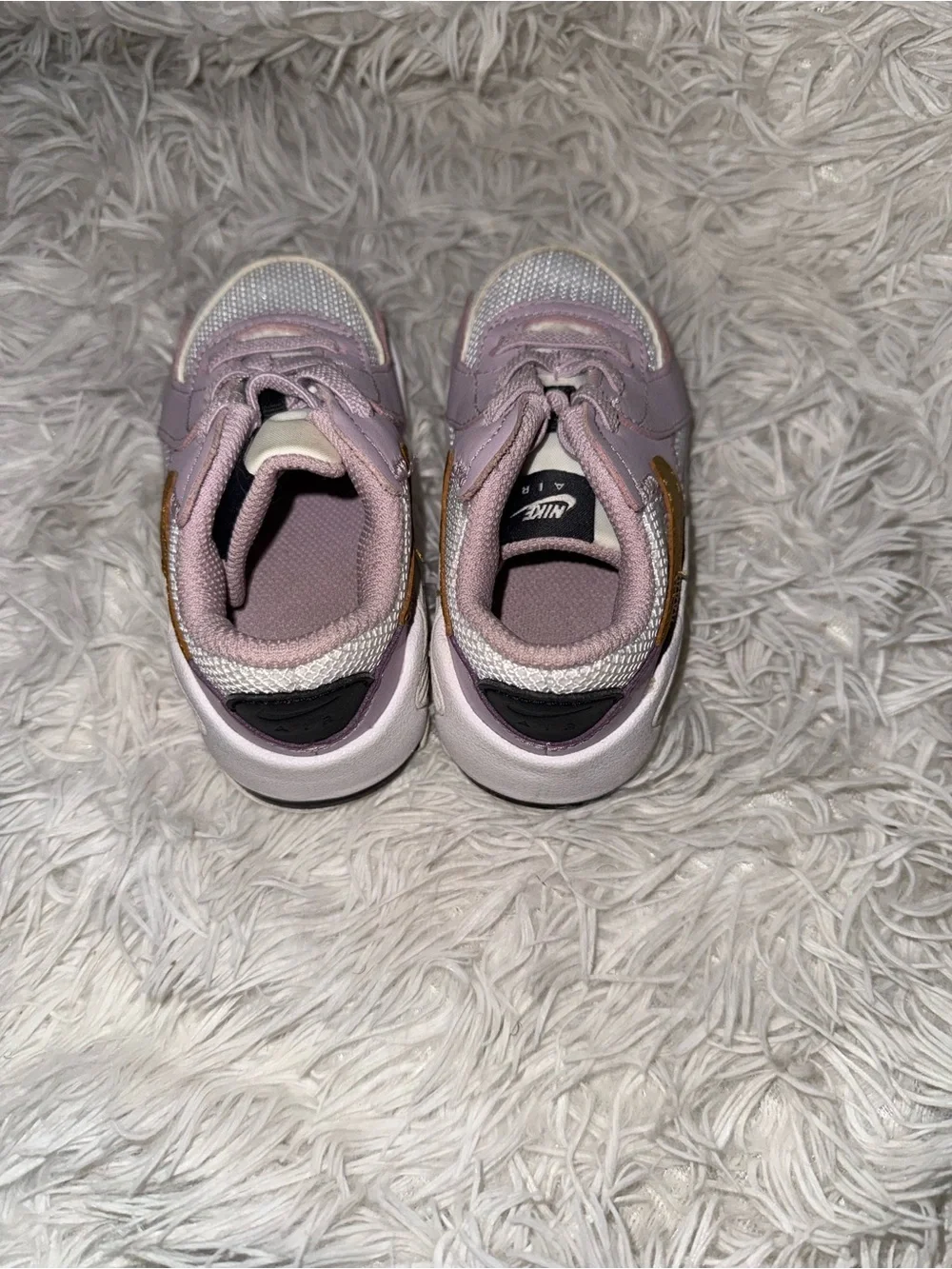 Nike Kids Lavender and White Sneakers with Gold Swoosh